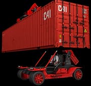 Container sendo elevado numa máquina